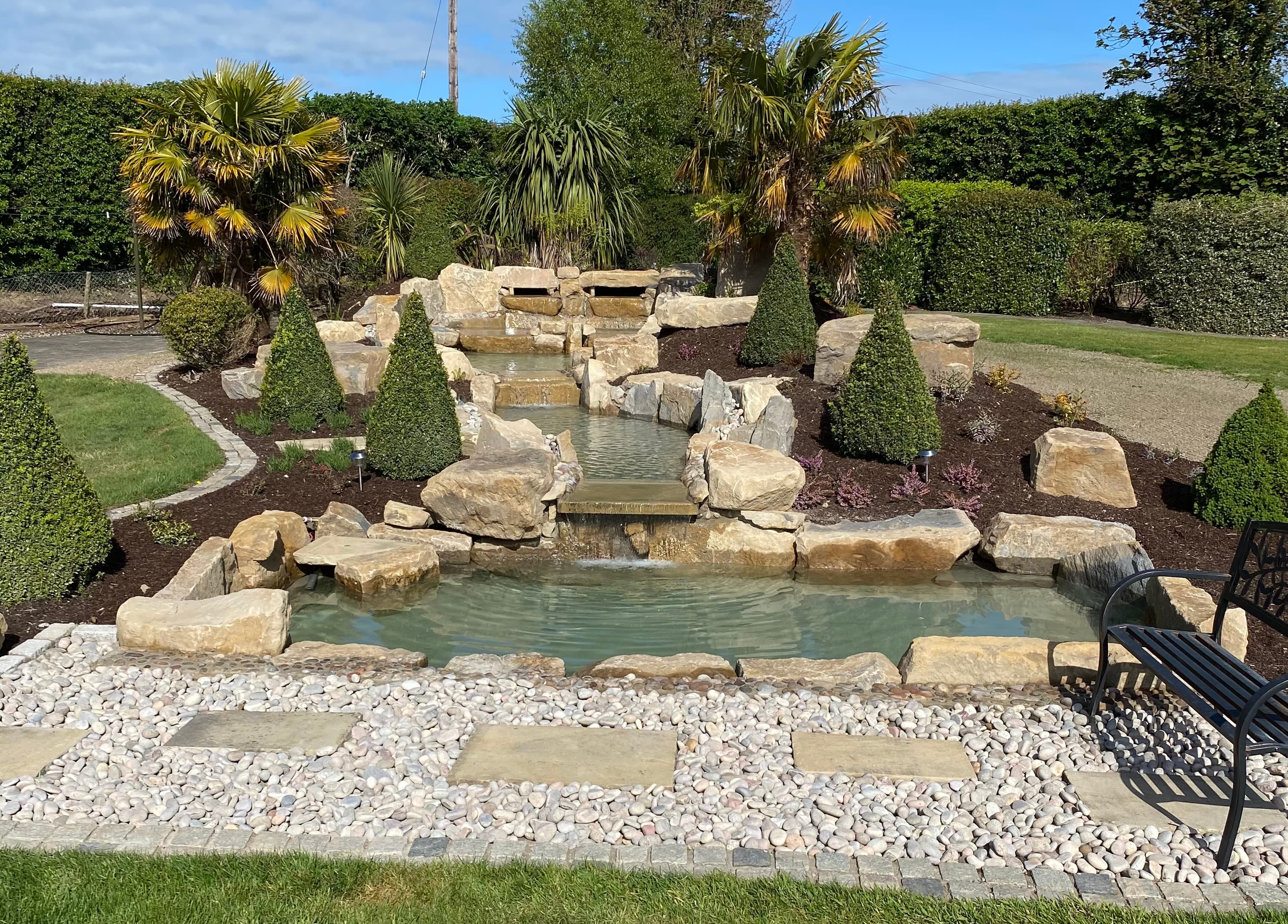 Sandstone waterfall garden feature